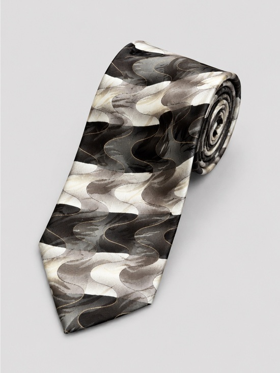Bergamo New York Other - Bergamo New York X-Long Silk Tie Gray Black Abstract Wave Pattern
